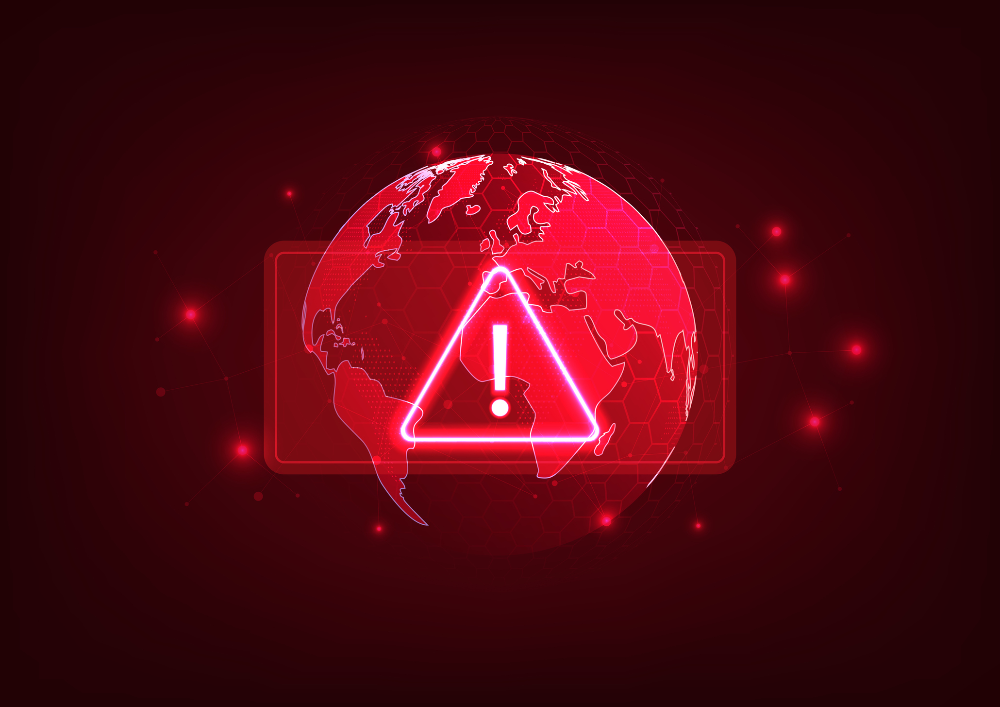 Notification technology World alert symbol with connecting lines background Showing the theft of global technology data.