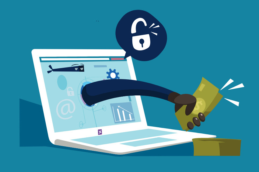 Wire fraud imagery computer with money being grabbed